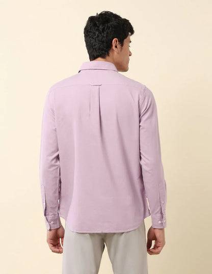 Decent Lavender Colour Plain Cotton Tailored Fit Shirt