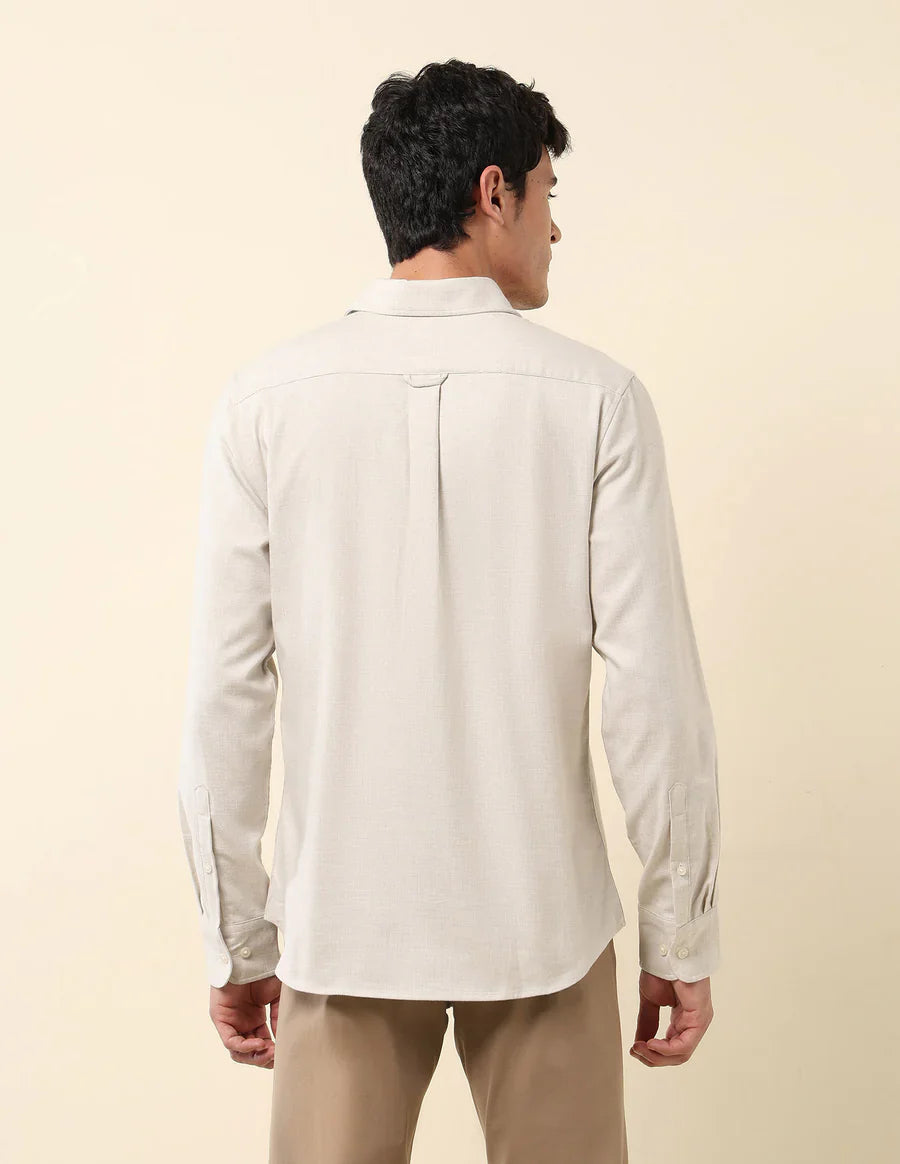 Ecru Color Textured Lenin Cotton Tailored Fit Men&