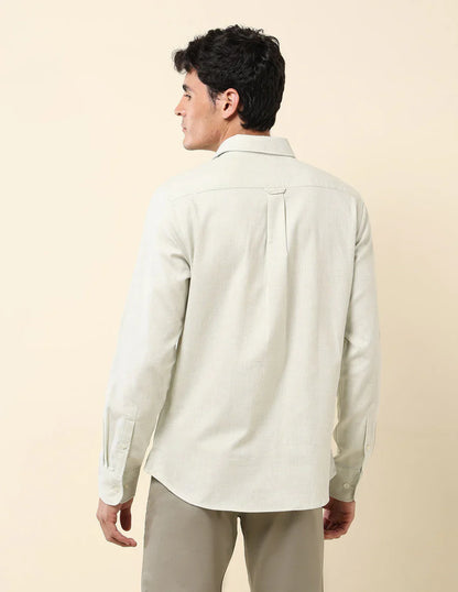 Light Green Solid Linen Cotton Full Sleeve Tailored Fit Shirt