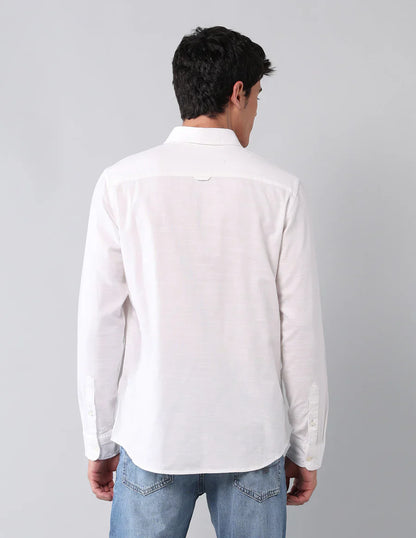 White Solid Cotton Linen Casual Shirt