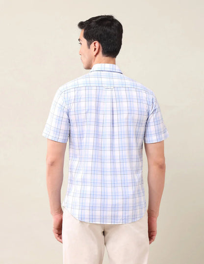Light Blue Checkered Cotton Tailored Fit Shirt