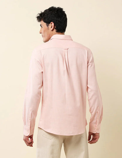 Pink Textured Lenin Cotton Tailored Fit Shirt