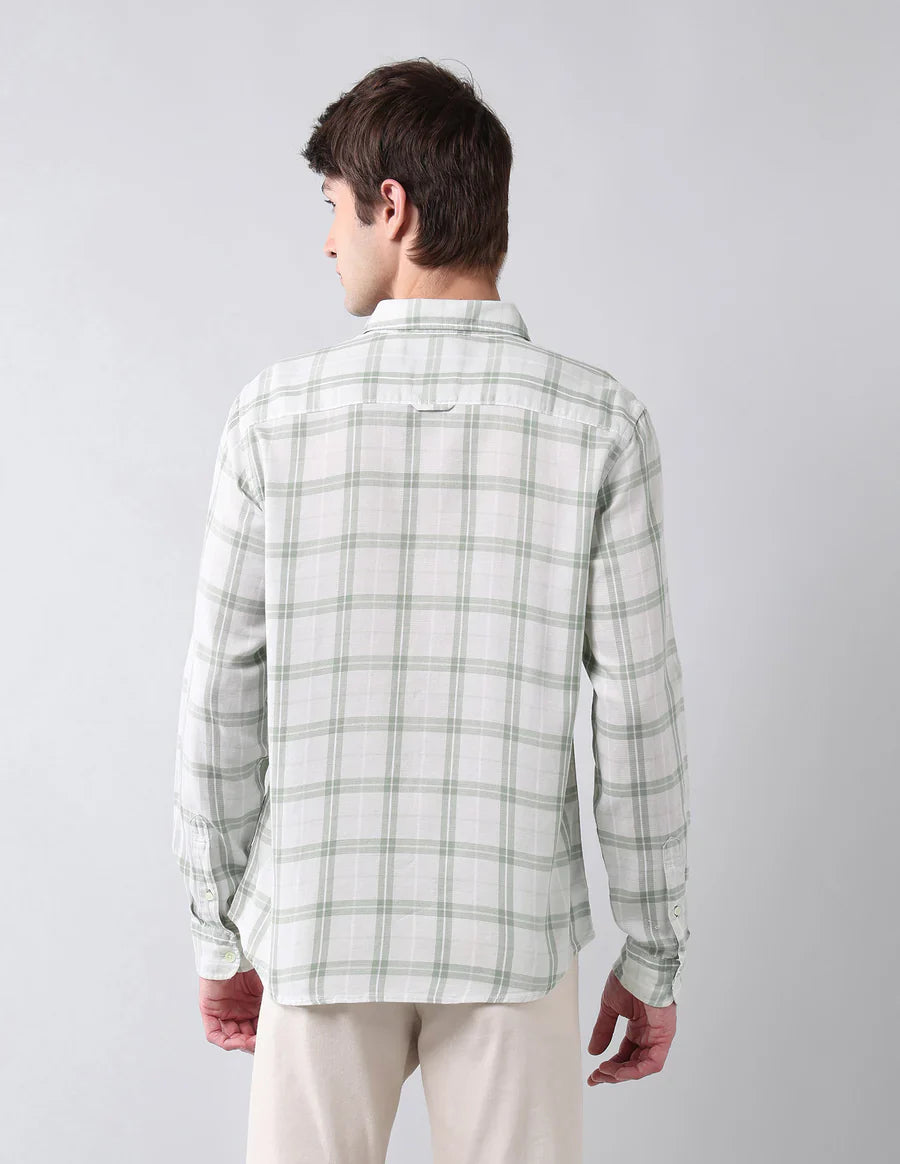 Tartan Checks Light Green Linen Cotton Blend Shirt