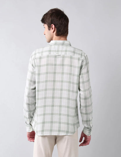 Tartan Checks Light Green Linen Cotton Blend Shirt