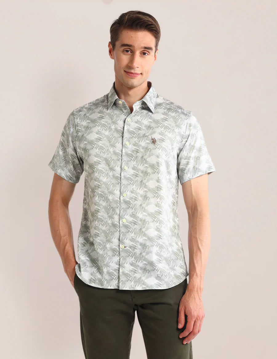 Abstract Print Light Green Satin Men&