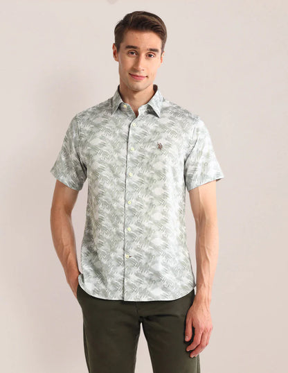 Abstract Print Light Green Satin Men&