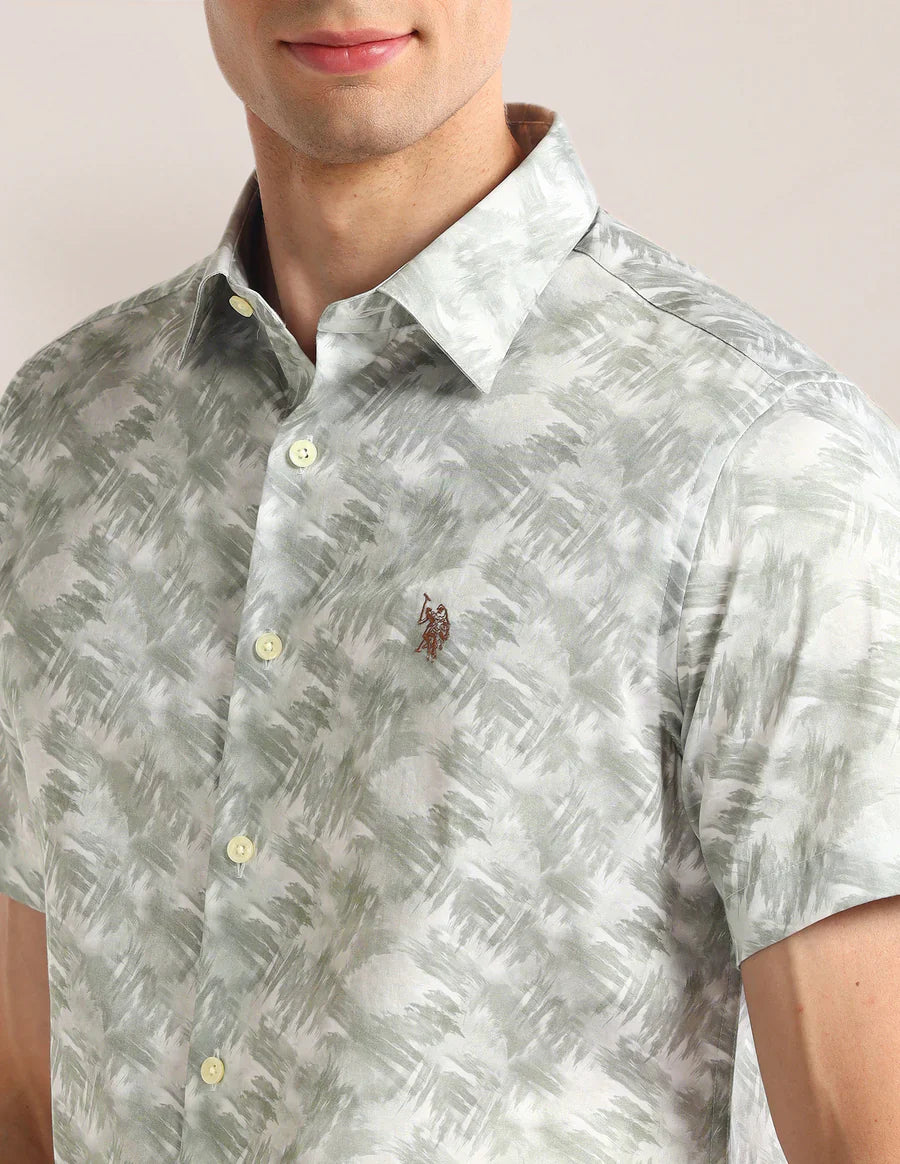 Abstract Print Light Green Satin Men&
