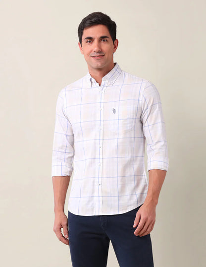 Cotton Tailored Fit Blue Full Sleeve Shirt