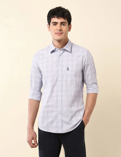Tailored Fit Light Grey Checked Cotton Men&