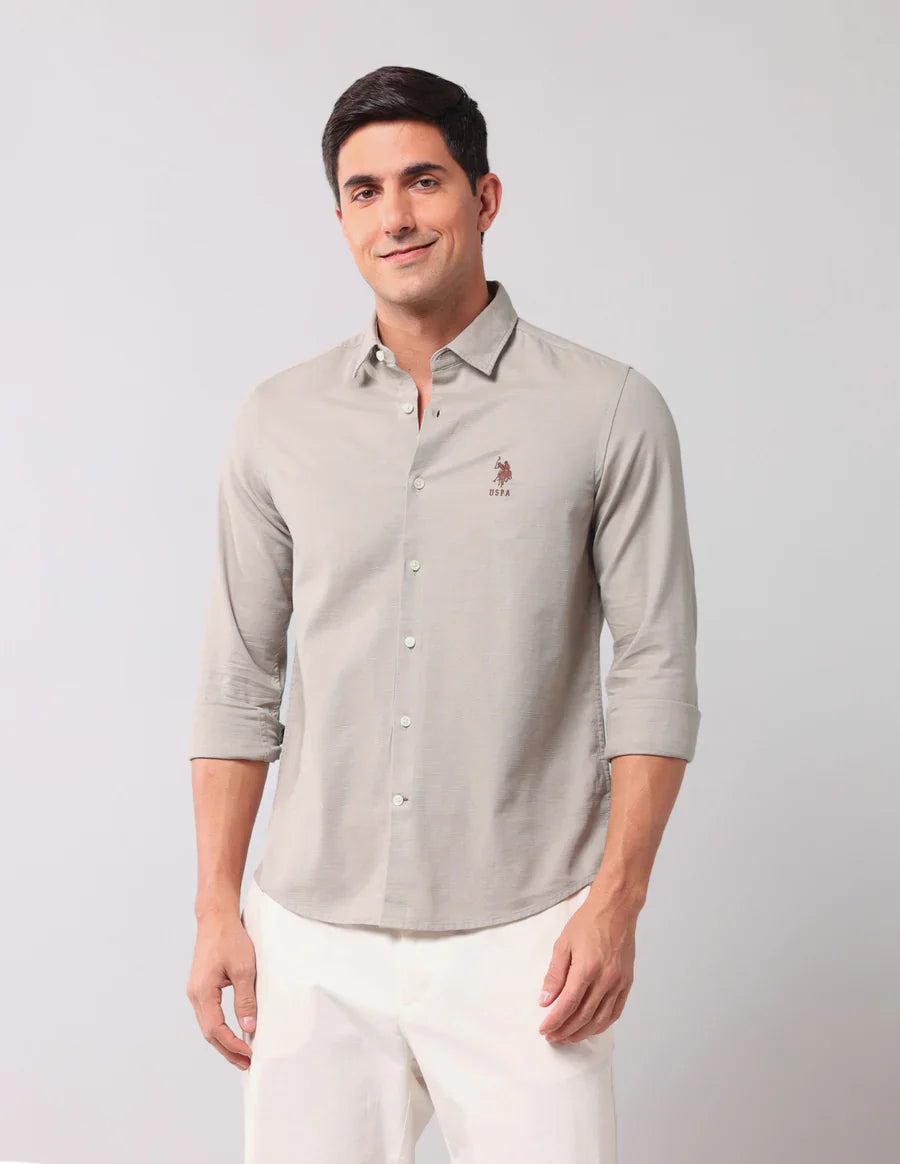 Khaki Coloured Plain Linen Cotton Men&