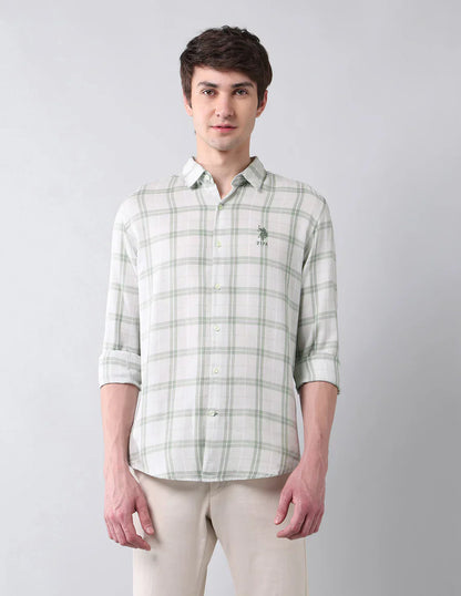 Tartan Checks Light Green Linen Cotton Blend Shirt