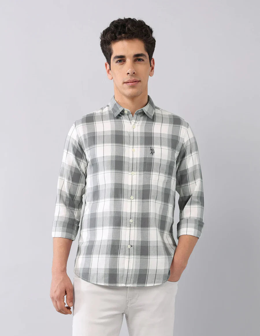 Grey All Over Checked Cotton Classic Shirt