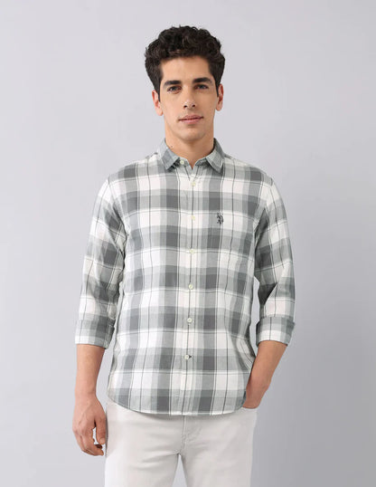 Grey All Over Checked Cotton Classic Shirt