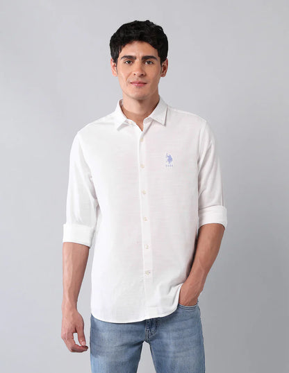 White Solid Cotton Linen Casual Shirt