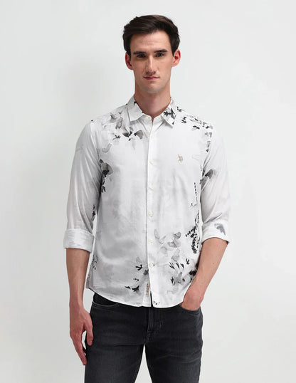 White Floral Printed Denim Co Cotton Men&