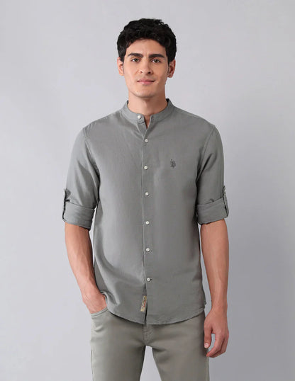 Pure Cotton Dark Grey Solid Denim Co Full Sleeve Shirt
