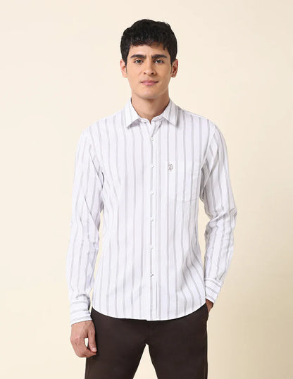 Tailored Fit Khaki Colour Premium Cotton Vertical Stripe Shirt
