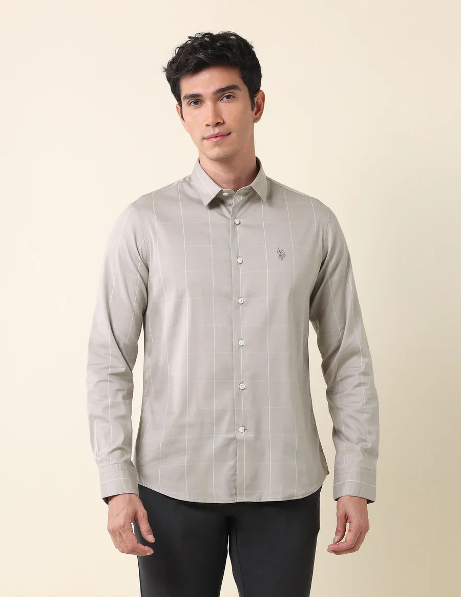 Full Sleeve Light Grey Tailored Fit Cotton Shirt
