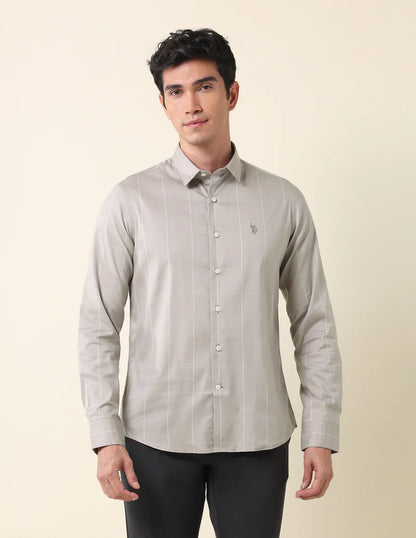 Full Sleeve Light Grey Tailored Fit Cotton Shirt