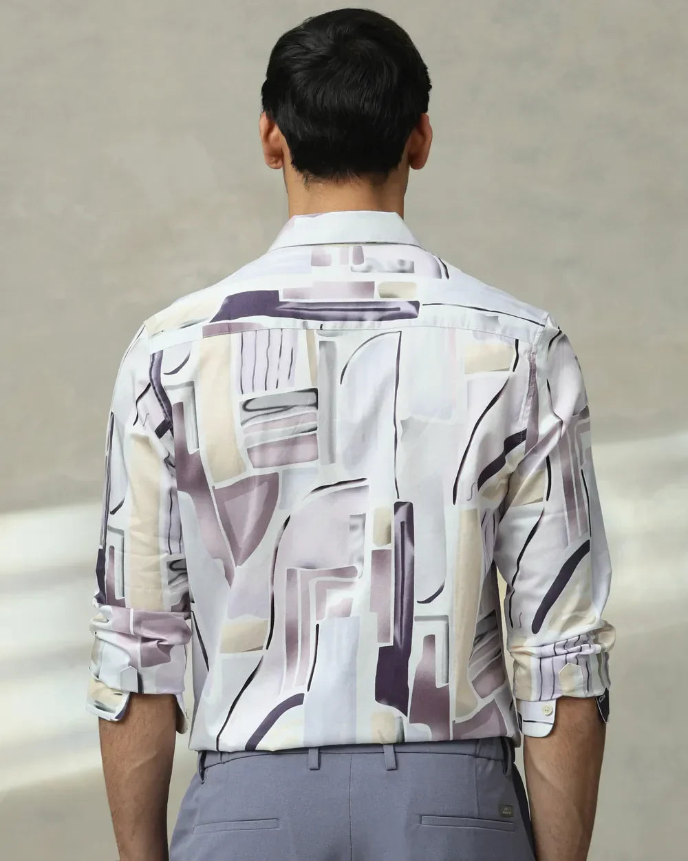 Lilac Digital Print Full Sleeve Cotton Slim Fit Shirt