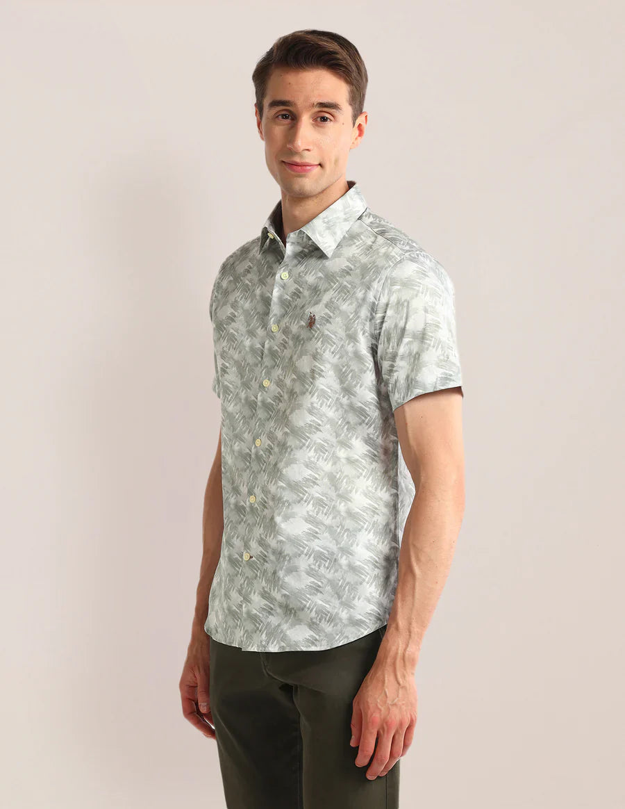 Abstract Print Light Green Satin Men&