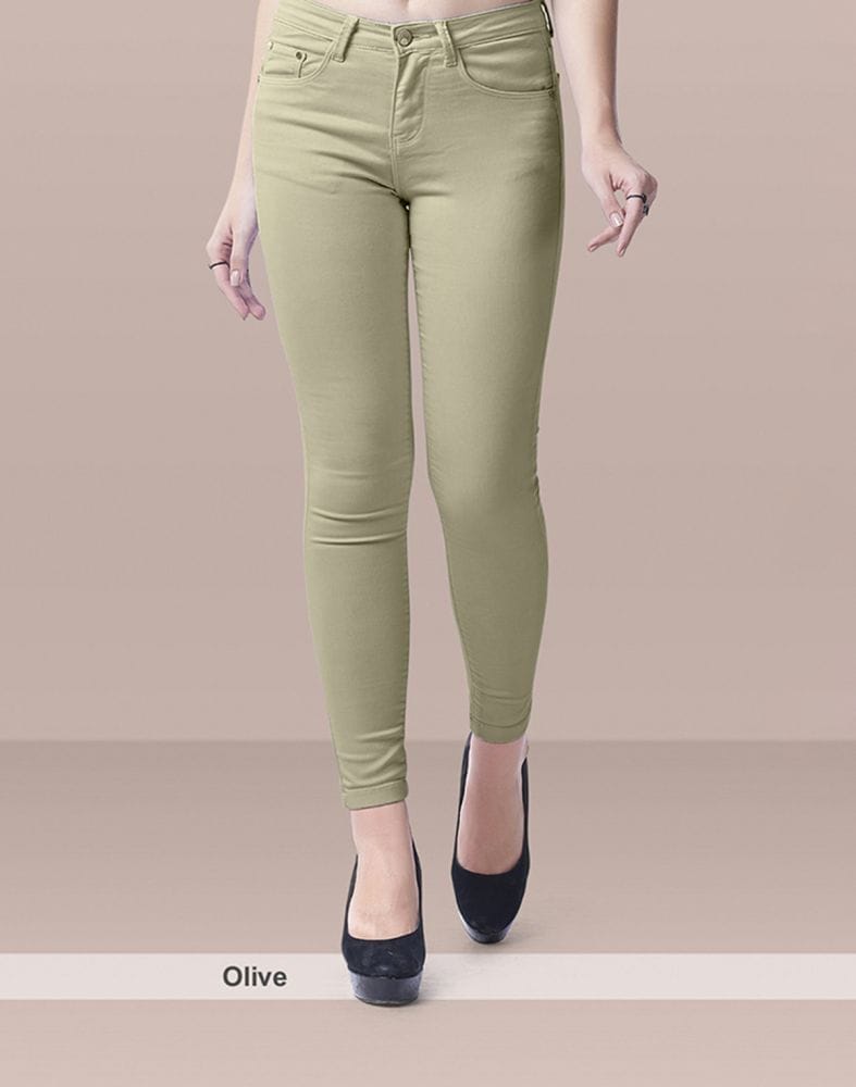 Focus low waist slim fit women light green Jeans with 5-pockets