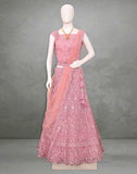 Designer party wear Light Pink all over Mirror work fully flared Netted Half Saree with Belt