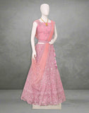 Designer party wear Light Pink all over Mirror work fully flared Netted Half Saree with Belt