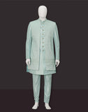 Elegant Light Green Coloured Jacquard Indo Open Jacket Style