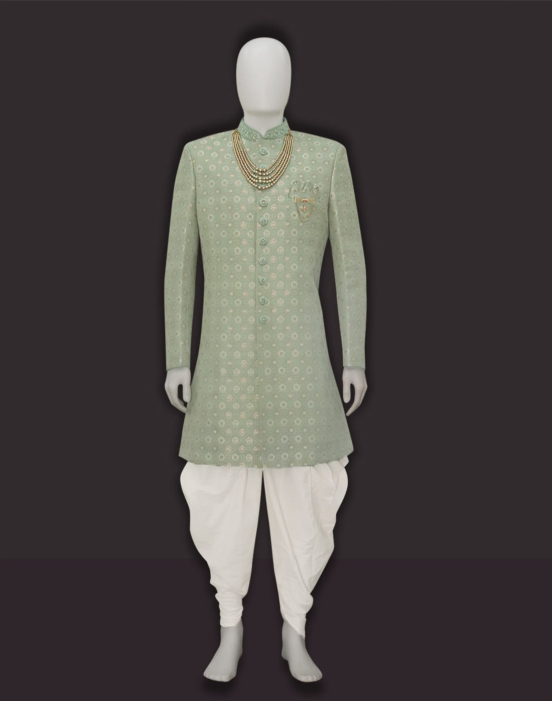 Pista Green Jacquard Fully Self Design With Patiyala Indo Western Set