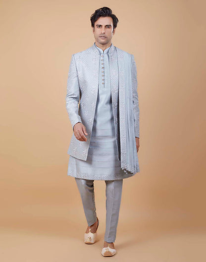 Stylish Colorful Thread Embroidery work Open Jacket With Dupatta