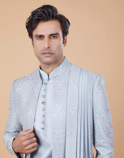 Stylish Colorful Thread Embroidery work Open Jacket With Dupatta