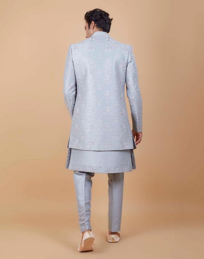 Stylish Colorful Thread Embroidery work Open Jacket With Dupatta