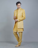 All Over Beautifully Yellow Coloured Embroidery work Open Jakcet Style