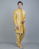 All Over Beautifully Yellow Coloured Embroidery work Open Jakcet Style