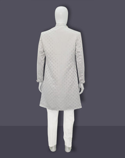 Grey Self Design Jacquard fabric Semi Indo Set