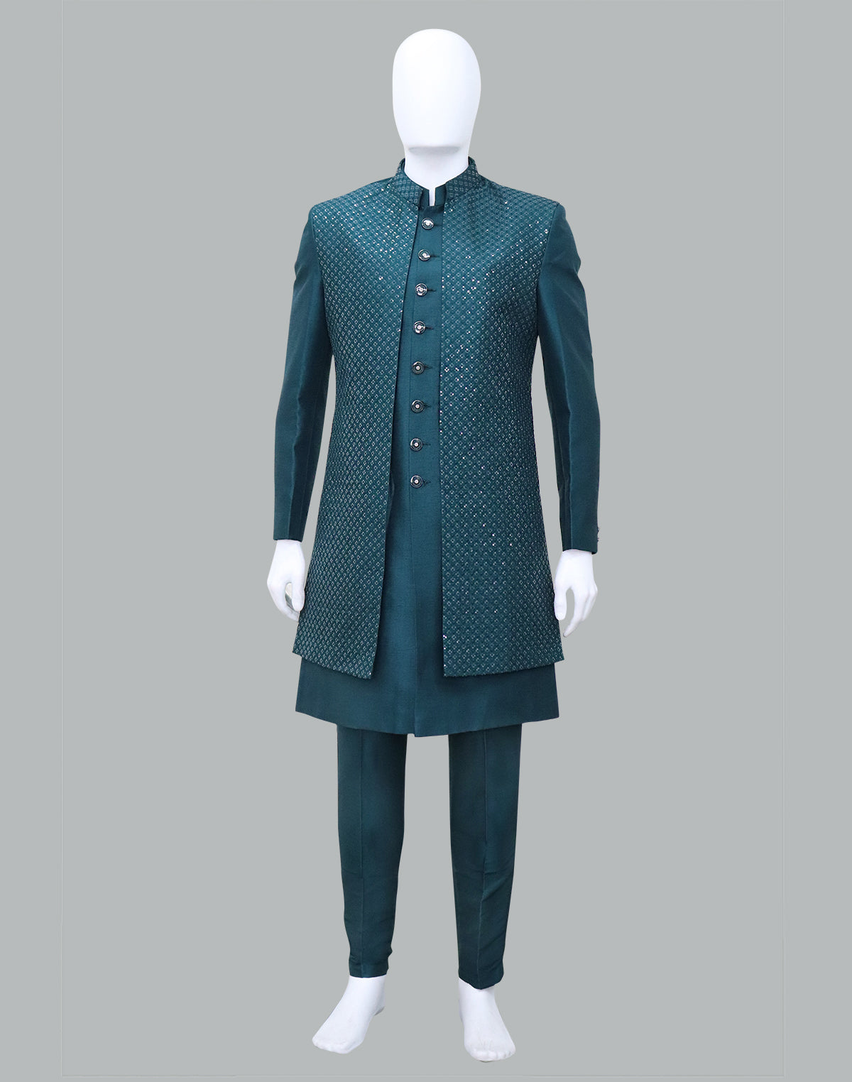 Elegant Rama Self Patterned Sequence work Raw Silk Indo Open Jacket Style