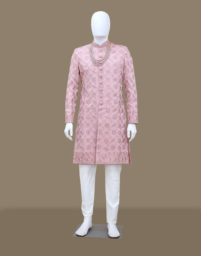 Floral Design Raw Silk Onion Colour Stones with Embroidery work Indo-Western Set