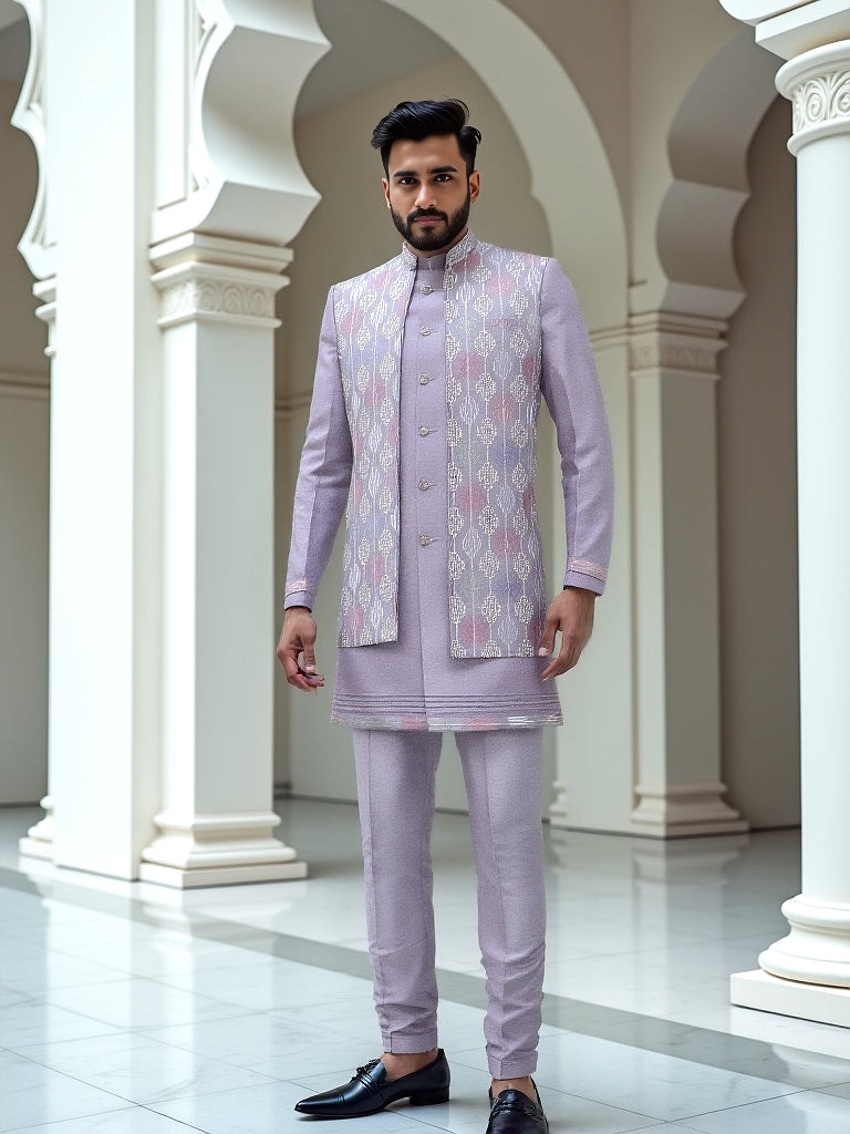 Onion Magnificence Thread and Embellished work Milky Silk Indo Open Jacket
