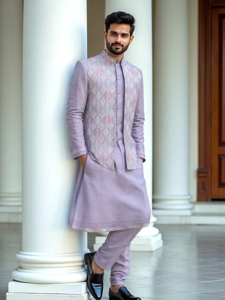 Onion Magnificence Thread and Embellished work Milky Silk Indo Open Jacket