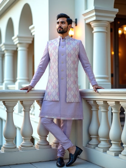 Onion Magnificence Thread and Embellished work Milky Silk Indo Open Jacket