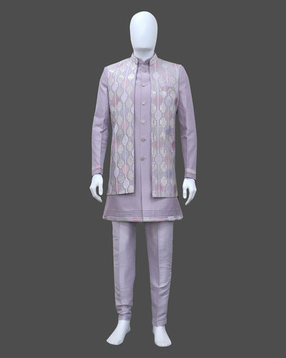 Onion Magnificence Thread and Embellished work Milky Silk Indo Open Jacket
