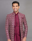 Beautiful Wine Coloured Floral Design Raw Silk Embroidery Work Indo-open Jacket