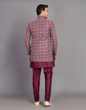 Beautiful Wine Coloured Floral Design Raw Silk Embroidery Work Indo-open Jacket