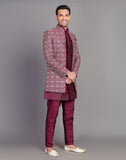 Beautiful Wine Coloured Floral Design Raw Silk Embroidery Work Indo-open Jacket