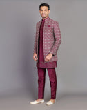 Beautiful Wine Coloured Floral Design Raw Silk Embroidery Work Indo-open Jacket