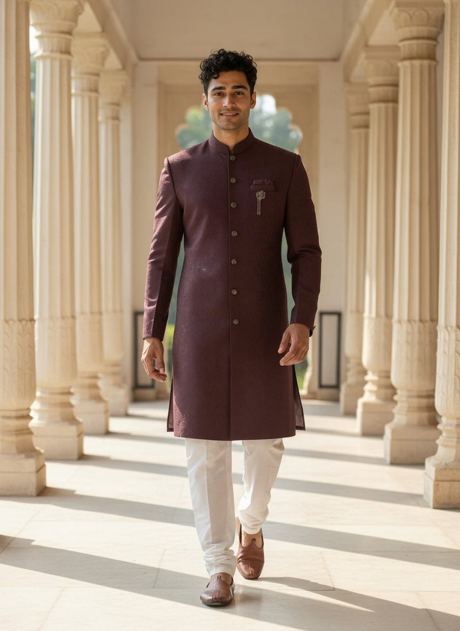 Self Floral Design Jacquard Wine Semi Indo