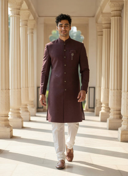 Self Floral Design Jacquard Wine Semi Indo