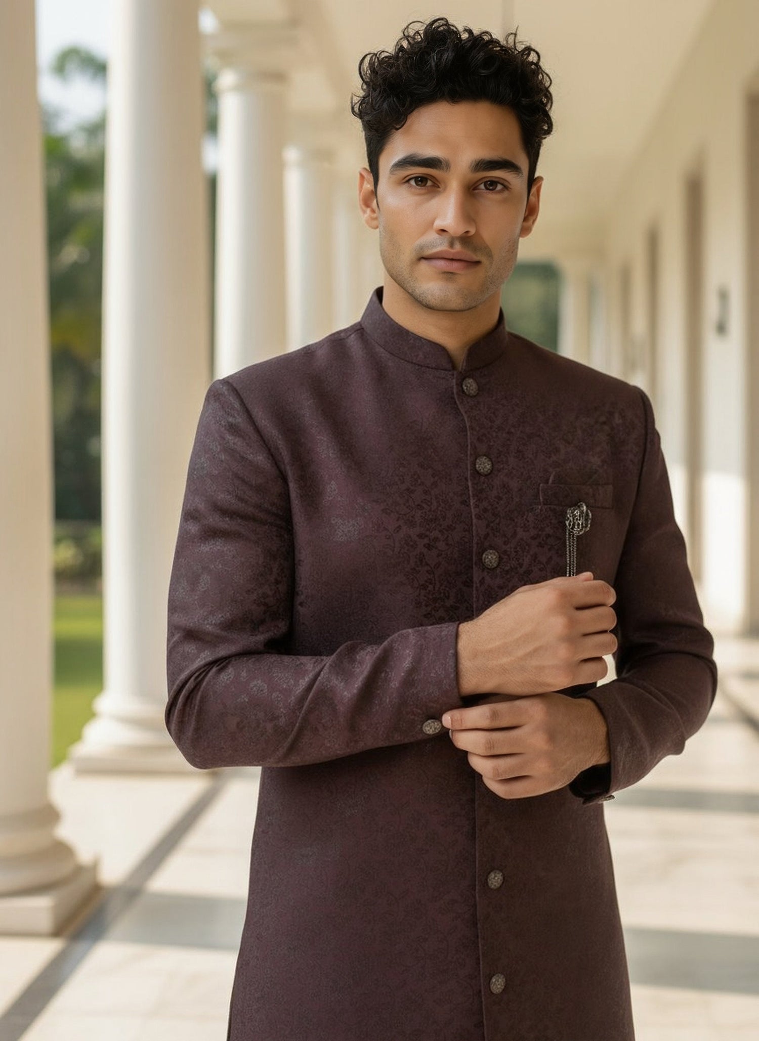 Self Floral Design Jacquard Wine Semi Indo