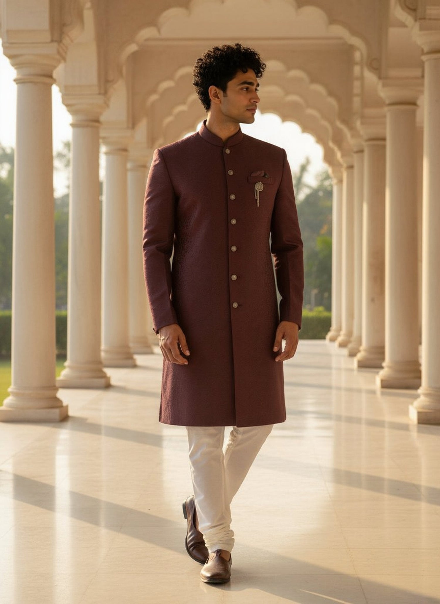 Self Floral Design Jacquard Wine Semi Indo